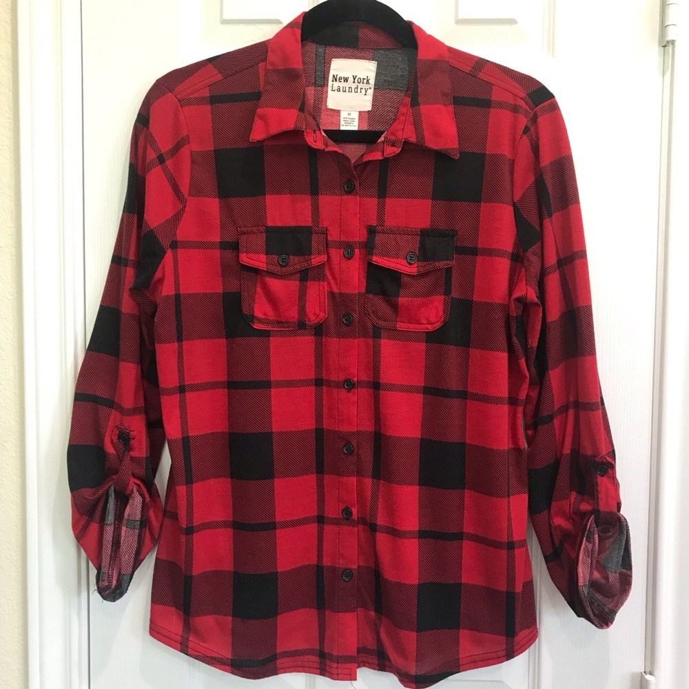 Red and Black Plaid Button-Up Shirt